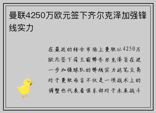 曼联4250万欧元签下齐尔克泽加强锋线实力